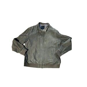 Brooks Brothers Genuine 100% Suede Leather Collar Gray Bomber Jacket Sz XXL